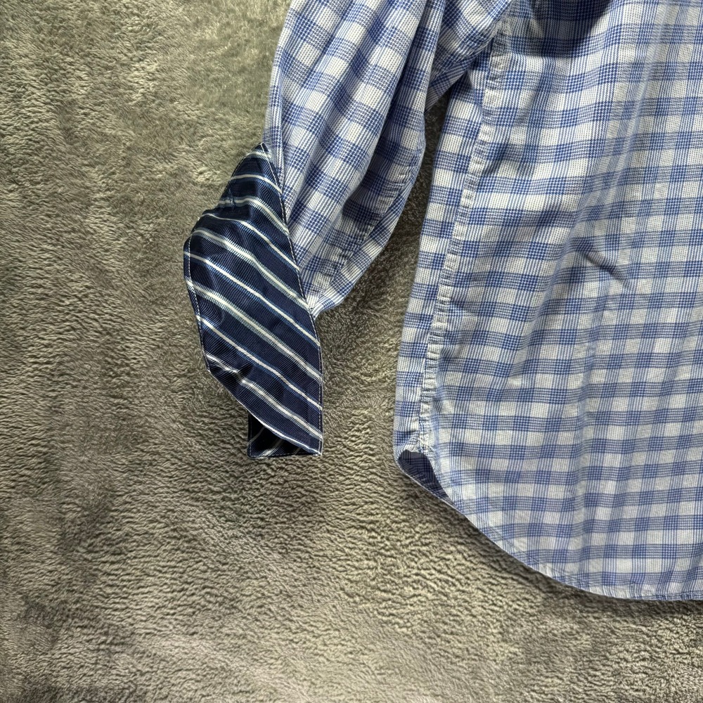 Michelsons London Mens XL Blue Checkered Long Sleeve Button Down Dress Shirt - Picture 9 of 9